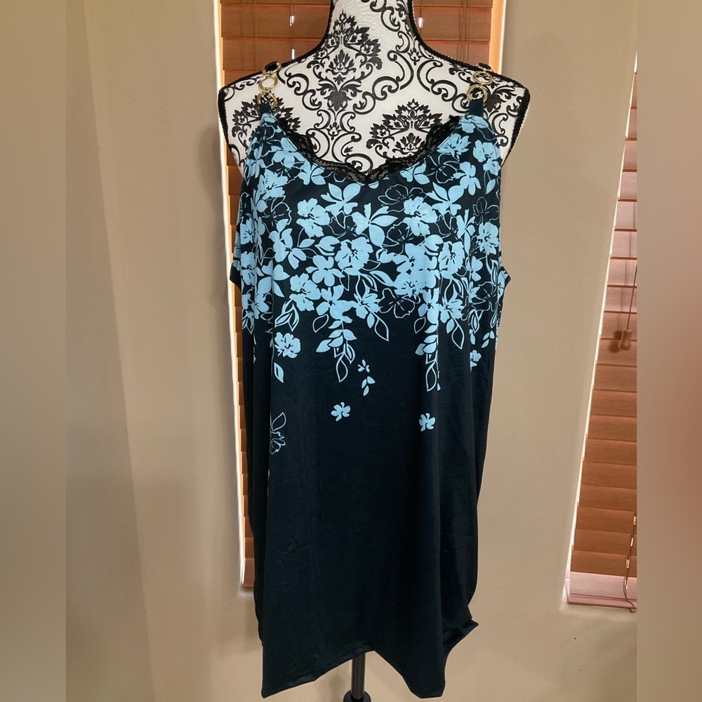 Women's Black Floral Camisole with Light Blue Print